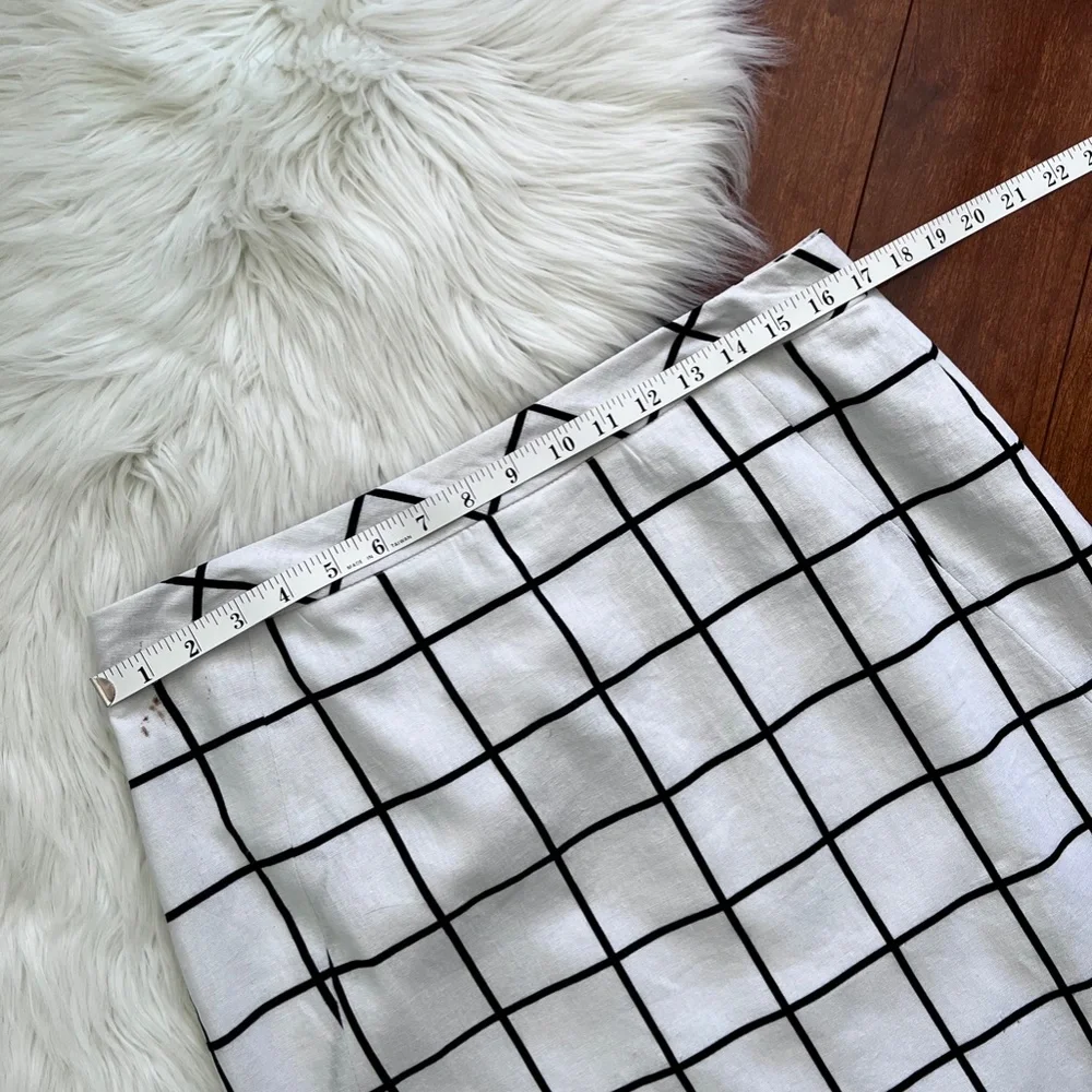 Vintage Chadwicks of Boston Linen Blend Windowpane Pencil Skirt-12 Tall